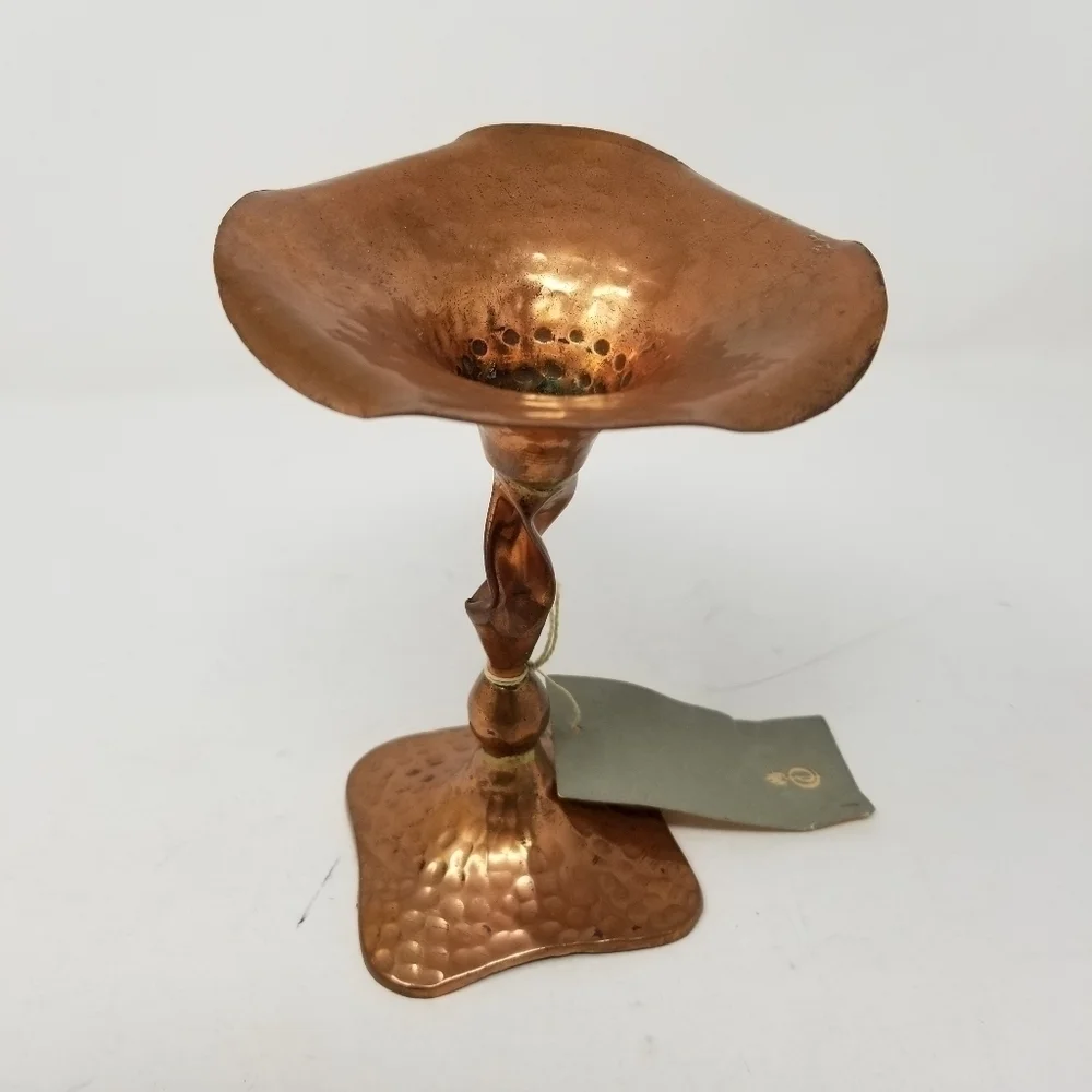Brutalist Hammered Copper Candlestick 6 Inch New With Tags